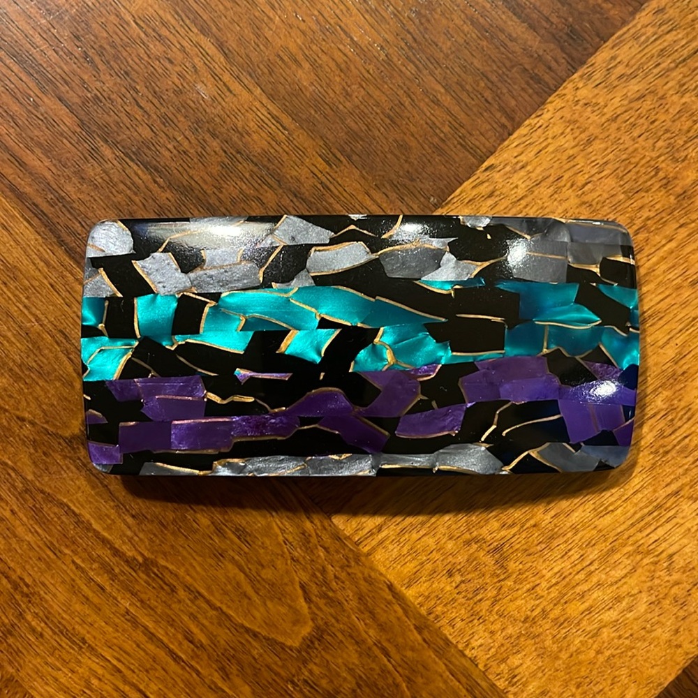 Vintage 80s "Made in France" Black, Teal, Grey and Purple Mosaic Barrette